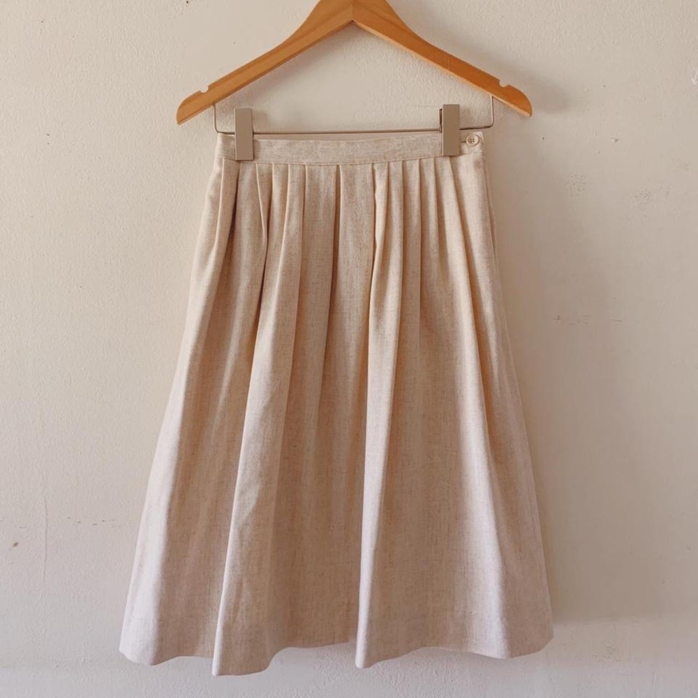 70s/80s VINTAGE WOOL BLEND PLEATED MIDI SKIRT